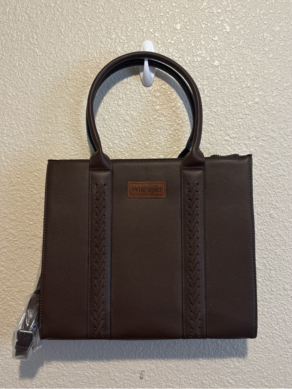 Wrangler Dark Brown Double-Handle Tote with Woven Trim